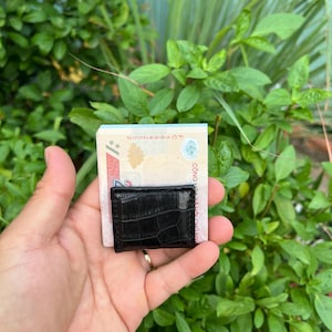 Clip magnético para billetes de dólar, de piel de cocodrilo auténtica negra, para sujetar billetes de dólar de forma segura. Regalo para él o para papá. Mini clip magnético para billetes de dólar.