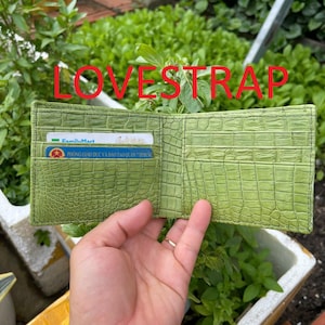 Billetera plegable de piel de cocodrilo auténtica VERDE con clip para billetes y tarjetas, para hombre, regalo para él o para papá, billetera plegable de lujo para hombre