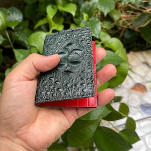 Tarjetero de piel auténtica exótica GREEN Hornback, tarjetero minimalista, regalo para papá, billetera hecha a mano.