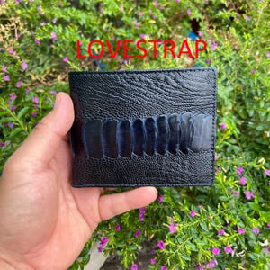 ブルー 本物のダチョウ革 二つ折り財布 カード マネークリップ ポケット コイン/メンズ財布/お父さんへのギフト/レザー高級二つ折り財布 キャッシュスロット