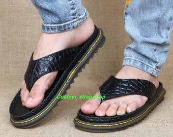 black sandal genuine leather for men/women/gift/ summer season/custom size and color/FLIP LOP/ Christmas gifts