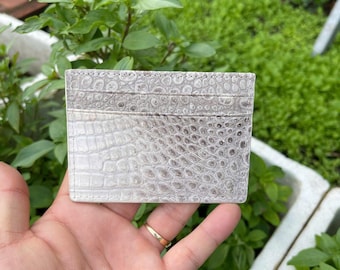 Cartera de piel de cocodrilo auténtica Hymalaya, tarjetero para 4 tarjetas, tarjetero de visita, ranura para efectivo, tarjetero minimalista de piel con RIFD, regalo