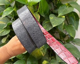 BLACK STINGRAY, RED Genuine Alliigatoor Leather Skin Men's Belt Buckle/ Belt Use For Buckle & Reversible Leather Strap 38mm/ All Size