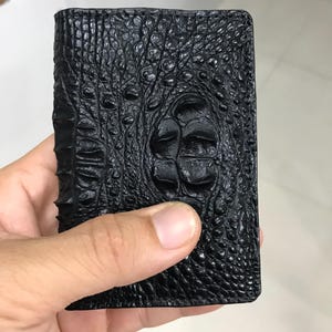 Tarjetero de cuero genuino Hornback negro/Tarjetero minimalista/Regalo para papá/Tarjetero hecho a mano