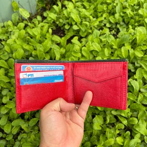 VERT Portefeuille à deux volets en cuir d'alligator véritable avec carte pince à billets Pièce de poche pour homme/Cadeaux pour lui/Portefeuille de luxe à deux volets en cuir Lézards rouges