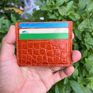 Cartera con tarjetero de cuero genuino Aliigatoor naranja, con clip para billetes, tarjetero, minimalista, con 6 ranuras para tarjetas.