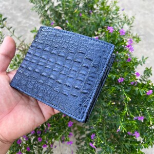 BLAUWE echte allliigator dubbelzijdig lederen skin portemonnee kaart geld clip pocket munt/cadeau voor hem/zwarte lederen portemonnee
