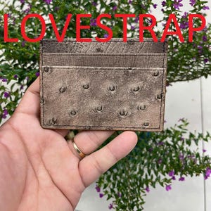 Porte-cartes portefeuille en cuir d'autruche véritable MARRON pour 4 cartes/étui pour cartes de visite Fente pour billets/porte-cartes RIFD minimaliste en cuir/cadeau pour lui