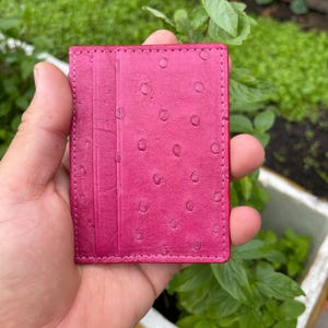ROZE echt struisvogelleer creditcardhouder portemonnee geldclip / visitekaartjeshouder / lederen minimalistische RIFD-portemonneekaart / cadeau voor haar