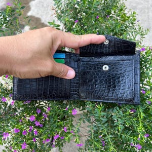 SCHWARZ Echtes Allliigatoor Doppelseite Leder Bifold Brieftasche Karte Geldscheinklammer Tasche Münze / Geschenk für Ihn / Luxus Leder Bifold Brieftasche Karte