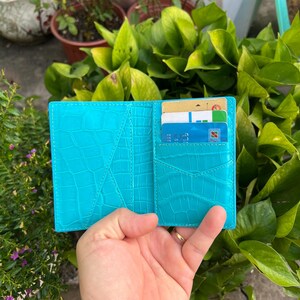 TÜRKIS Echter Luxus Minimalist Mini Slim Doppelseitig Alliigatoor Leder Bifold Kartenetui / Kreditkartenhalter Brieftasche / Herren Brieftasche Karte