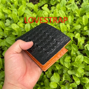 SCHWARZ Echt Allliigator Leder Bifold Brieftasche Karte Geldscheinklammer / Herren Brieftasche Karte / Geschenk für Papa, Ihn / Leder Luxus Bifold Brieftasche Geldschlitz