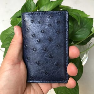 ブルー本革製クレジットカードホルダー/ミニマリストな名刺入れカードケース/お父さんや彼へのギフト/手作りの高級ウォレットカード