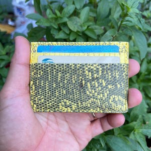 SCHWARZ GELB Echt Echsen Leder Kreditkartenetui/ Visitenkartenhalter Kartenetui/ Leder Minimalistisch RILD Kartenhalter/ Geschenk für Ihn