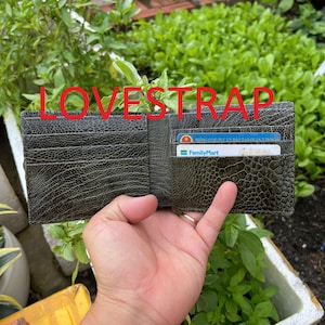 GRÜN Echte doppelseitige Straußenleder Haut Bifold Brieftasche Geldklammer, echte Straußenleder Bifold Brieftasche Karte Luxus, Geschenke für Ihn, Männer