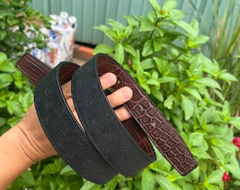 BROWN Genuine Alliigatoor Leather Belt's for Men's Women's/ Black Ostrich Leather Belt Wide 38mm Reversible Use for H Buckle, Gift's for him