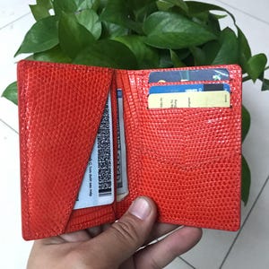 ORANGE Echtleder LIZARDS Kreditkartenetui / Minimalistischer Visitenkartenhalter Kartenetui / Geschenk für Sie, Ihn / Handgemachter Kartenhalter