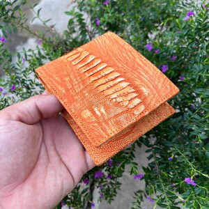 ORANGE Echter Strauß Doppelseite Leder Haut Bifold Brieftasche Karte Geldklammer / Geschenk für Papa, Ihn / Herren Luxus Leder Bifold Brieftasche