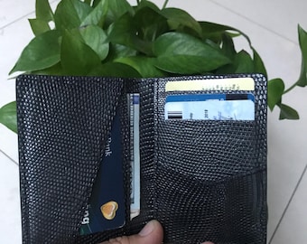 Tarjetero de piel auténtica de LAGARTO NEGRO/Tarjetero minimalista para tarjetas de visita/Regalo para ella o para él/Tarjetero hecho a mano