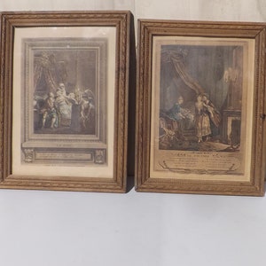 Framed Antique Engravings: Le Coucher & La Nuit, After Eberts (Set of 2)