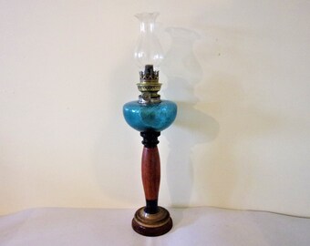 Antique Oil Lamp: Precious Wood Base, Functional Condition