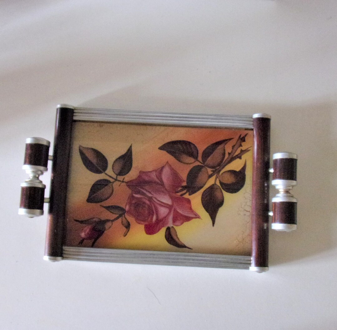 U/D Plateau de service décoratif avec poignées - Plateau miroir vintage pour vitrine de parfum et salle de bain - Plateau miroir élégant (doré