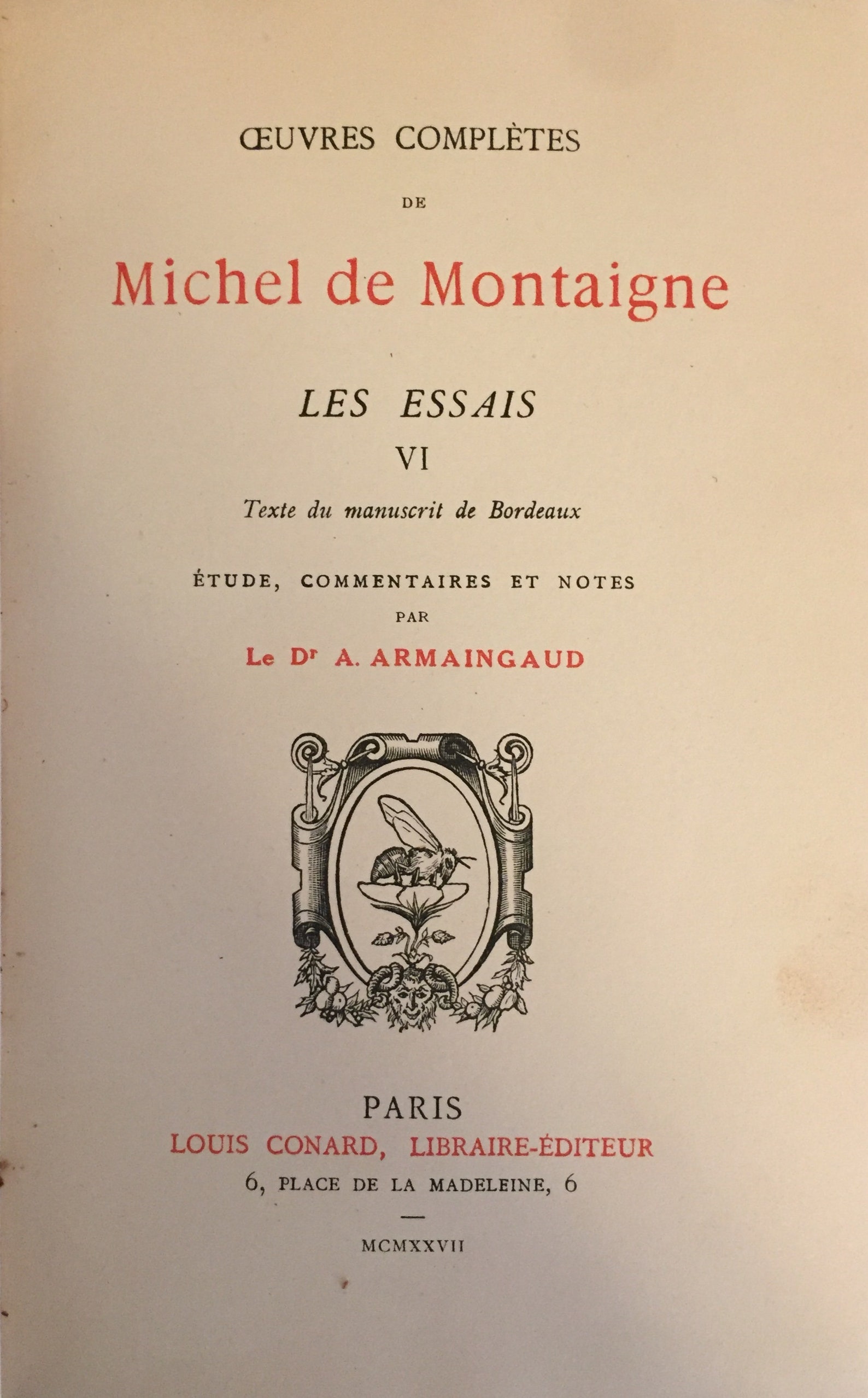 Oeuvres De Michel De Montaigne Essais VI Louis Conard © - Etsy
