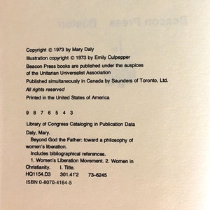 Más allá de Dios Padre: Hacia una filosofía de liberación de la mujer, por Mary Daly / Primera edición / ©1973 imagen 10