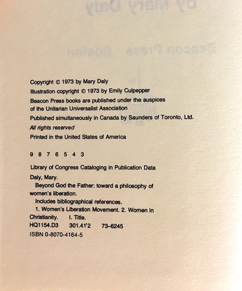 Más allá de Dios Padre: Hacia una filosofía de liberación de la mujer, por Mary Daly / Primera edición / ©1973 imagen 10