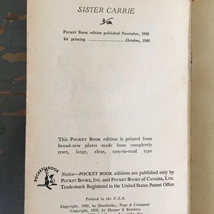 Sister Carrie by Theodore Dreiser First Pocket Book Edition, First Printing ©1949 image 9