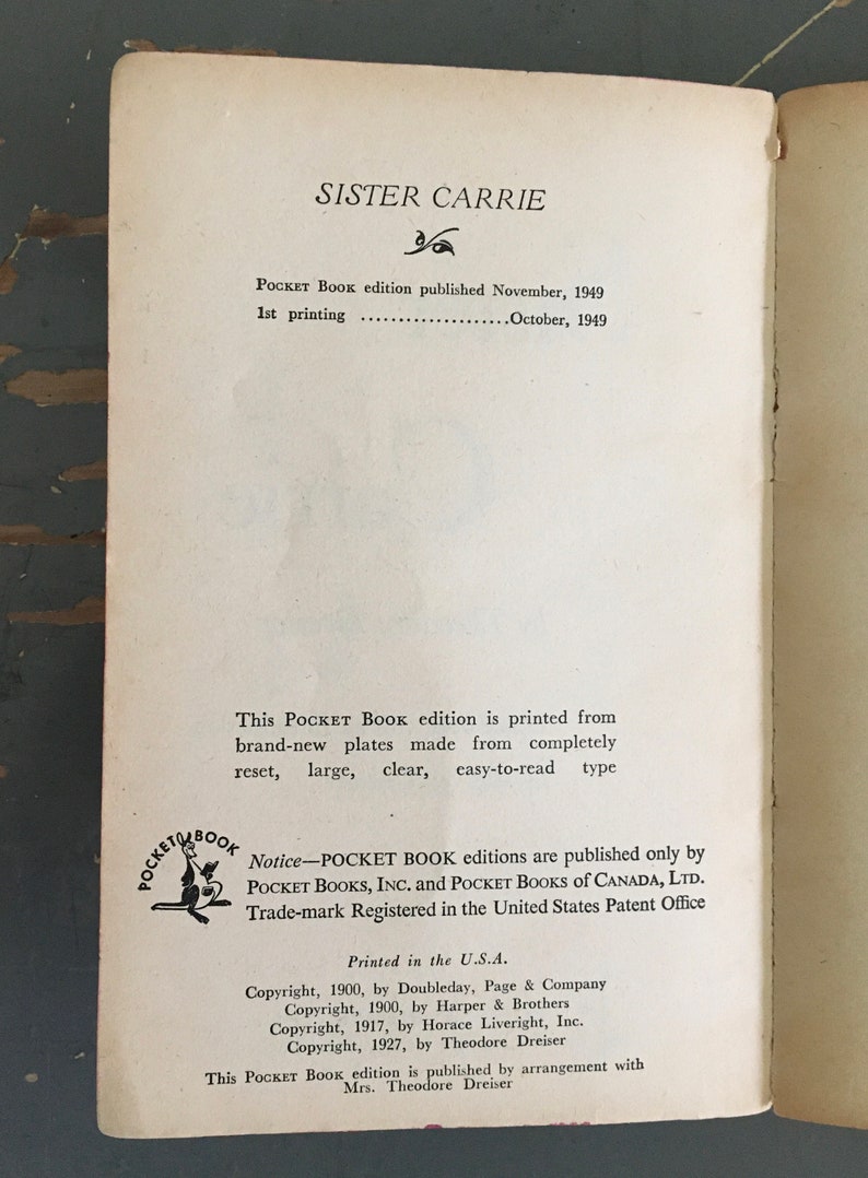 Sister Carrie by Theodore Dreiser First Pocket Book Edition, First Printing ©1949 image 9
