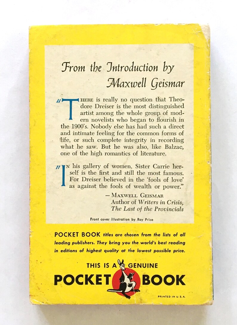 Sister Carrie by Theodore Dreiser First Pocket Book Edition, First Printing ©1949 image 3