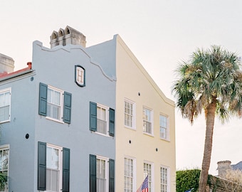 Rainbow Row in Charleston, South Carolina | Charleston Travel Print | Rainbow Row Houses | Blue + Yellow Rainbow Row Houses | Rainbow Row