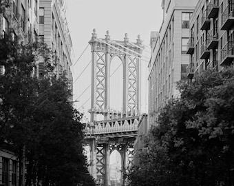 Manhattan Bridge Dumbo, Brooklyn | Film Photography Black White NYC Travel Print | New York City Architecture | Empire State Building | NY