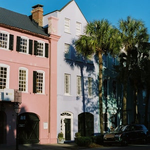 Pink + Purple Houses on Rainbow Row in Charleston, SC | Colorful Charleston Travel Print | Rainbow Row Travel Print | Charleston Rainbow Row