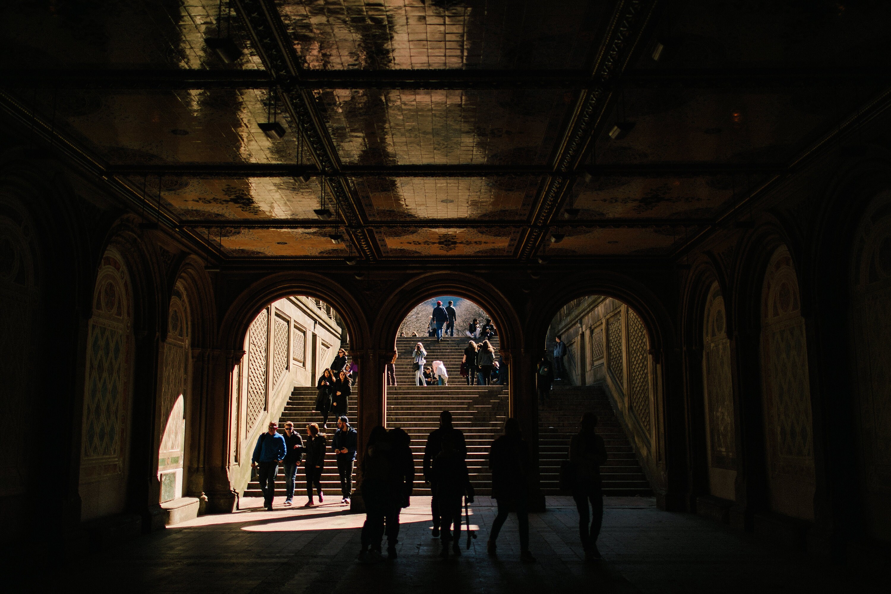 Couple at the Bethesda Terrace Arcade in Central Park