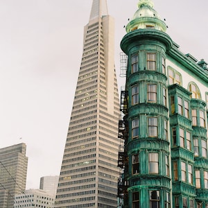 Vertical Photo of Transamerica Pyramid + Columbus Tower in San Francisco | Sentinel Building + Transamerica Pyramid | San Francisco Views