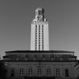 Black + White Photo of University of Texas at Austin Clock Tower | University of Texas at Austin Landmarks | University of Texas at Austin