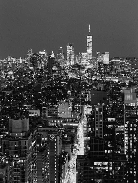 Vertical Black + White Photo Downtown New York City Skyline | Film
