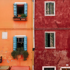 Red and Orange Burano Homes in Italy, Fine Art Photography Prints, Burano Travel Prints, Colorful Italy, Summer in Italy Prints, Italy