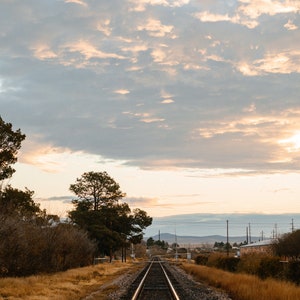 Vertical Photo of Marfa Sunrise + Texas Railroad | West Texas Sunrise With Clouds | West Texas Railroad | West Texas Landscape | Texas Sky