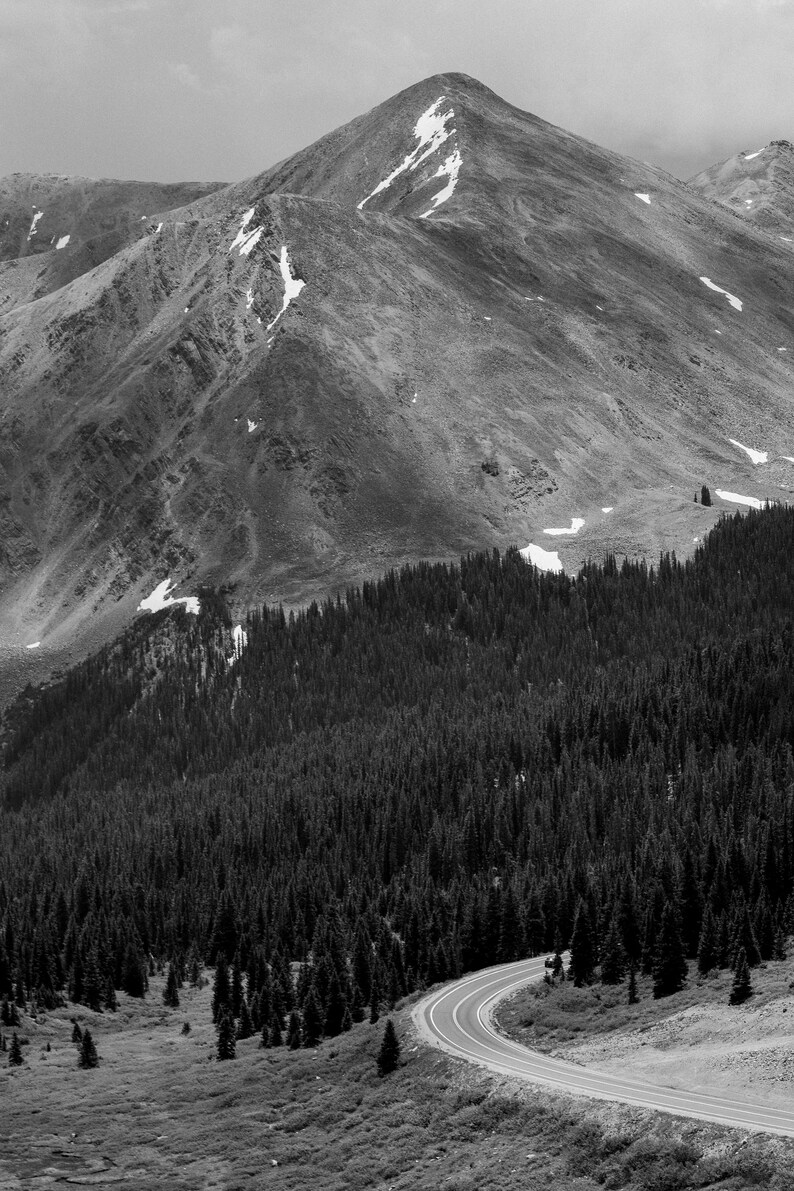 Vertical Black Colorado Cottonwood Pass Print CO Colorado Travel Print White Photo of the Continental Divide Colorado Landscape