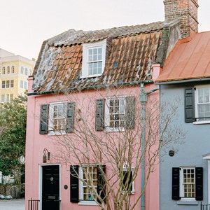 Rainbow Row Charleston, South Carolina | Charleston Travel Print | Colorful Houses | Rainbow Row Travel Print | Pink | Blue | The Battery