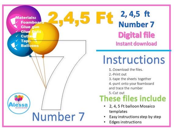 number 7 balloon mosaic pattern giant letters and number etsy