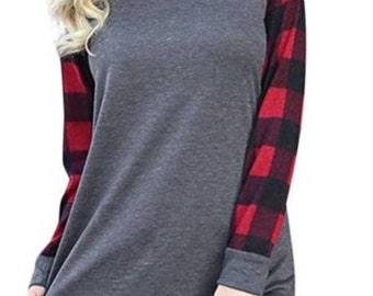 raglan shirts with buffalo plaid sleeves