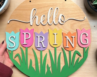 12" DIY Hello Spring Door Hanger, Spring Flowers Door Hanger Blank, Spring Blank, Door Hanger Kit, DIY Kit, Blank Sign Kit, Porch Wreath