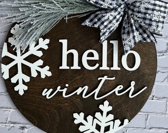 3D Hello Winter Türaufhänger, 12" Hello Winter Schild, Winter Türdeko, Nach Weihnachten Türkranz, Winter Türkranz, Willkommen Winter