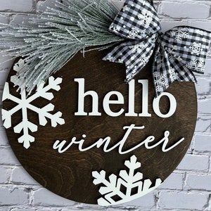 3D Hello Winter Door Hanger SVG, 12 Hello Winter Sign SVG, Winter Door DecorvSVG, After Christmas Door Wreath Svg, Winter Door Wreath SVG image 1