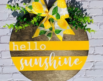 Hello Sunshine Türhänger, Lemon Türhänger, runder Türbügel, Süße Sommerzeit, Sommer Türschild, Sommerkranz für Haustür
