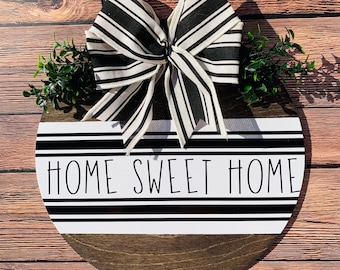 Home Sweet Home Sign, Wood Door Hanger, Rustic Home Decor, Entryway Decor, year round wreath for front door, 12” door hanger